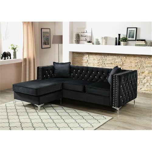 Glory Furniture Paige Velvet Sofa Chaise in Black