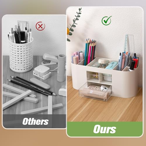 MumdoYAL Schreibtisch Organizer mit 6 Fächern und 3 Schubladen - Multifunktionales Platzwunder in Weiß