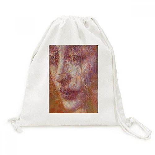 Sac à dos cordon peinture à l'huile en toile rouge voyage léger