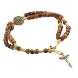 Catholica Shop Saint Michael Medal and Sword Devotional Catholic Corded Wood Rosary Bracelet for Men & Women, Handcrafted in Brazil (St Michael Sword)