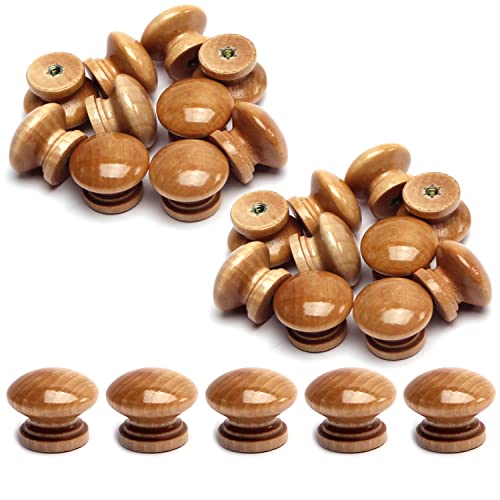 MroMax 木製引き出しノブ 取っ手 つまみ 木製ハンドル 引くノブ ハンドル 25個入り ネジ付き 28*24mm キャビネット 引き出し グリップ 家具 食器棚 木製ラウンド ドア ウッドカラー