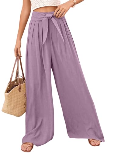 Image of Leriya Fashion High Waist Palazzo Pants for Women | Poly Cotton Wide Leg Trouser Pants for Women | Relaxed Fit Pleated Trousers for Casual & Semi-Formal Wear