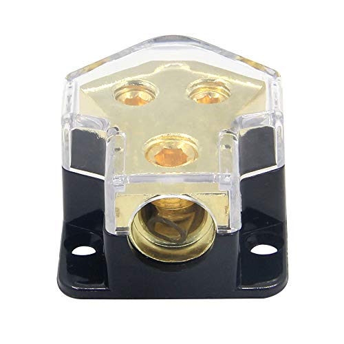 Rkurck 2 Way Power Distribution Block, 0/2/4 Awg Gauge In, 4/8/10 Gauge Out, Car Audio Stereo Amp Distribution Connecting Block For Audio Splitter (2Way) #TOP1