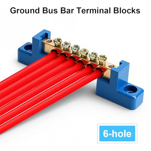 Image of Serplex 2-Pack 30A Ground Bus Bar Terminal Blocks, Brass Electrical Grounding Bar with Screw Terminals & Insulating Plastic Base for Panels, Automotive & Industrial Wiring, 8x1.3x2.2cm