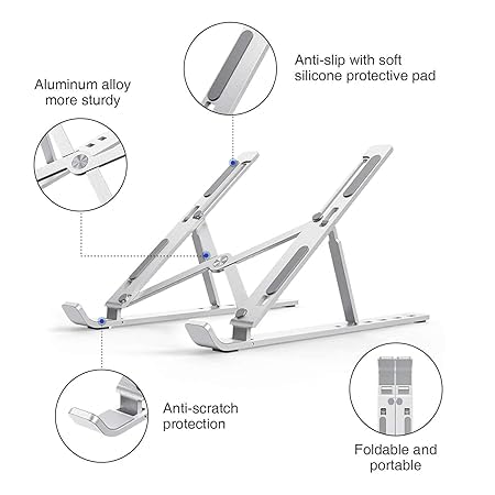 Image of Speny 6 Angles Adjustable Aluminum Ergonomic Foldable Portable Tabletop Laptop /Desktop Riser Stand Holder Compatible for MacBook, HP, Dell, Lenovo & All Other Notebook (Silver)