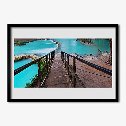 Affiche encadrée 70x50 cm cadre en MDF motif architecture de lac escalier Tulup