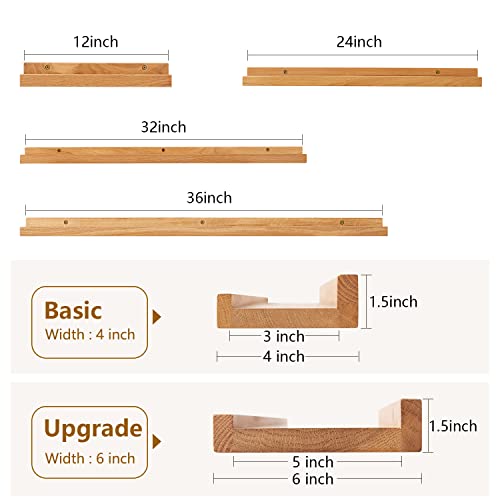 Trwiswdc Floating Shelf For Wall Natural Oak Wood Wall Shelves 24 Inch (Upgrade Width 6"), Display Picture Ledge Shelf For Bedroom Living Room Bathroom Office Kitchen Wall Storage Shelves #TOP2