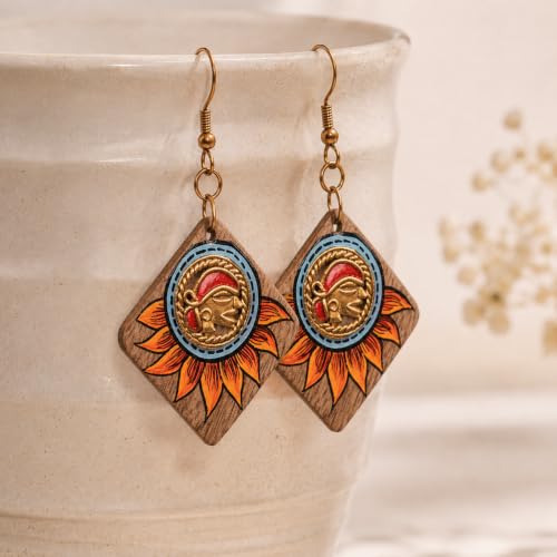Image of Handcrafted Tribal Wooden Earrings Collection for Women - Butterfly, Princess & Modern Geometric Statement Designs