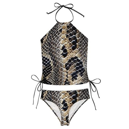Snake Skin Texture Women Tankini Swimsuits Two-Piece Bathing Suit Tie-Back Straps Swimwear3