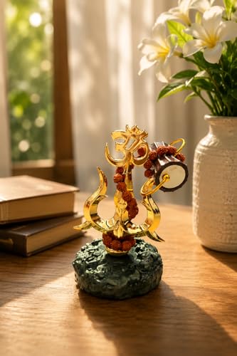 Image of Shiv Trishul with Damru & Rudraksha | Mahakal Trishul Car Dashboard Idol | Lord Shiva Trishul Showpiece for Home, Office & Puja Room Decor