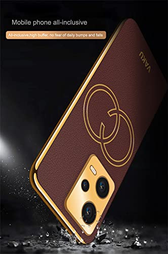 Image of Vaku Luxos Skylar Back Cover Case for Xiaomi Redmi Note 12 5G with Leather Pattern Design Gold Electroplated Soft TPU Cover| Shockproof Protective Case - Brown