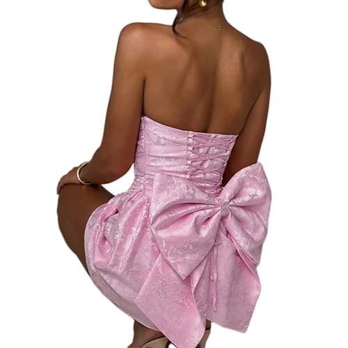 ZGMYC Jacquard Satin Homecoming Dress with Bow Elegant Strapless Mini Dress A Line Short Prom Dresses Party Gown3