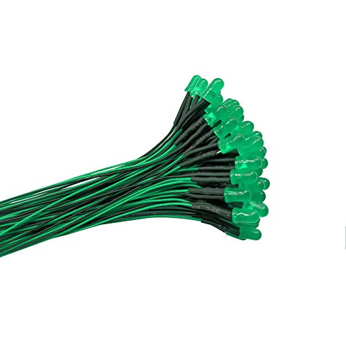 YIXISI 50 piezas 12V diodos LED pre-Wired redondo top bombilla lámpara, 5mm diodo bombilla, luz difusa, lente colorida pequeñas lámparas LED verde)