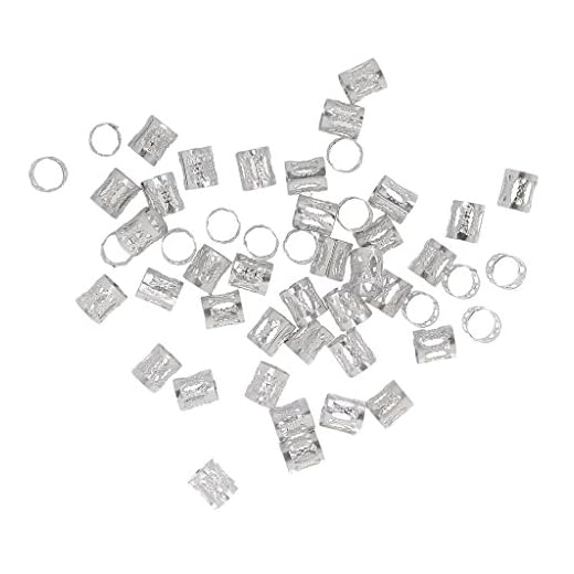 Phenovo 50pcs / Pack Del Pelo Trenza Del Manguito De Los Granos Dreadlock Pelo Ajustable - Plata, 8mm