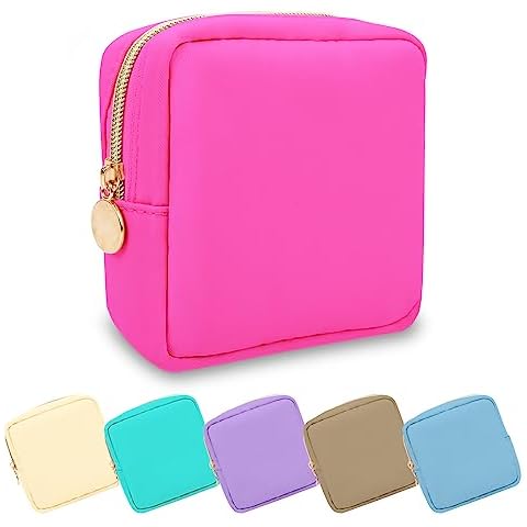 UIXIZQ Waterproof Mini Makeup Bag Pouch for Purse,Small Cosmetic Travel Bag Pouch Nylon Toiletry Organizers Bag for Women Girls,Cute Mini Zipper Pouch Preppy Coin Purse for Work(Mini-Hot Pink) Cover