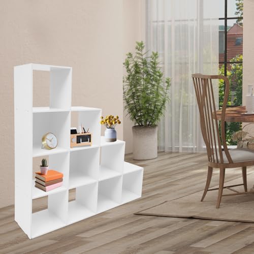 Estantería de almacenamiento modular en forma de L blanca con 10 compartimentos de cubo 7