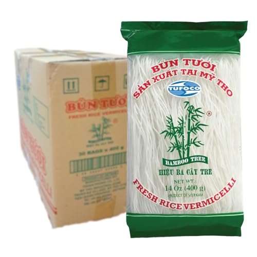 BAMBOO TREE Vermicelli di riso freschi, Multipack, 30 X 400 GR | Riso vietnamita puro al 86,5%, noodle freschi di qualità ideali per zuppe, piatti asiatici e cucina salutista.