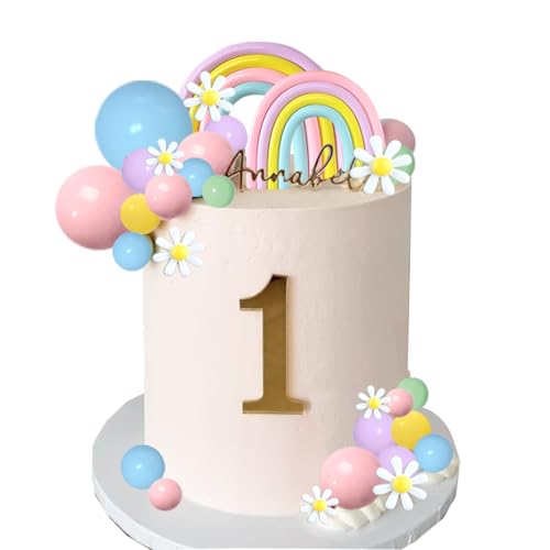 DiDida Rainbow Daisy Flower Pastel Balls Cake Topper Set - 40 Pcs, Boho Rainbow Birthday by DiDida - Image 4