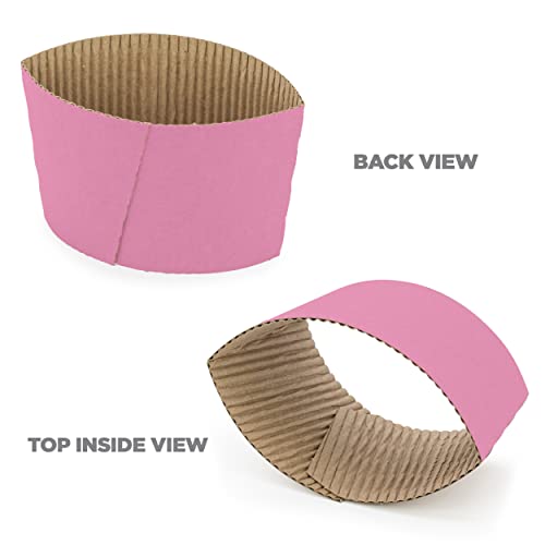 Image of FMP Brands [200 Pack] Pink Coffee Cup Sleeves Disposable for Hot Drinks, Durable Corrugated Cardboard Cup Sleeves for 10-24 oz Cups, Beverage Insulator and Hand Protection for Hot & Cold Drinks