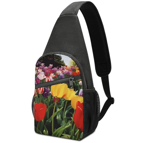 Mochila Sling Bag Tulip Garden para trekking y uso casual miniatura 1