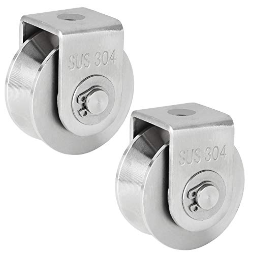 Ziqi 2 Inch Pulley Block V Type 304 Stainless Steel Pulley Roller, Duplex Bearing Super Silent Heavy Duty V Grooved Wheel Loading 660Lb/300 Kg For Material Handling And Moving - 2 Pack #TOP12