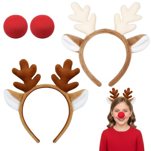 QhgPnt Deer Antler Headband 4-Piece Set Christmas Deer Ears Headbands Cute Realistic Deer Ears for Costume Accessories Deers Headband For Halloween Christmas Carnival Party Cosplay