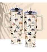 CGMIBAS Cat Face Tumbler 40oz with Handle - Funny Cat Lover Gifts for Women, Insulated Travel Cof...