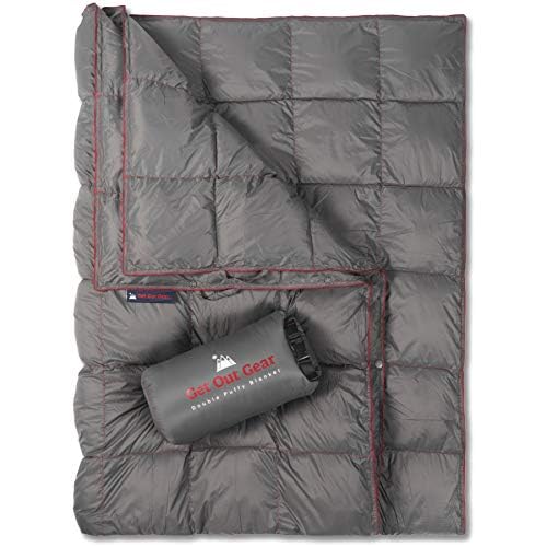 Get Out Gear Double Puffy Camping Blanket – Extra Puffy, Packable, Lightweight and Warm | Ideal for Outdoors, Travel, Stadium, Festivals, Beach, Hammock | Water-Resistant Camp Quilt (Gray/Burgundy)
