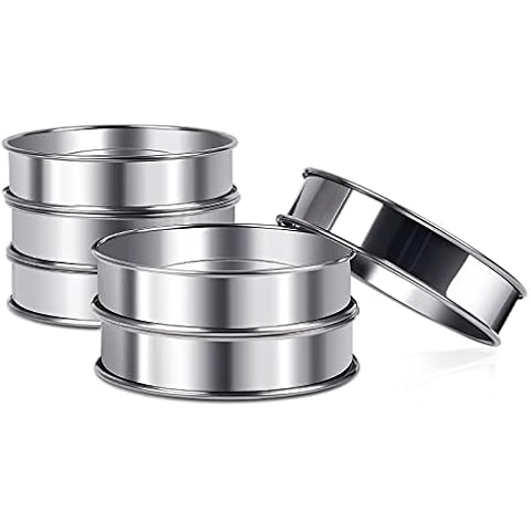 English Muffin Rings, 6PCS 4 inch Double Rolled Stainless Steel Crumpet Tart Rings for Baking, Rings Molds for Cooking English Muffin Cover