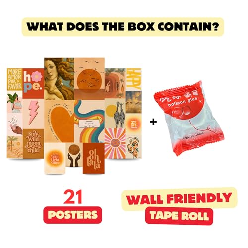 Image of Yellow Town India Bohemian Soul Wall Collage Kit | 21 MultiSized Posters + Wall Friendly Adhesive | 300 GSM | Indie Boho Aesthetic Art Prints | Perfect for Girly Room Decor