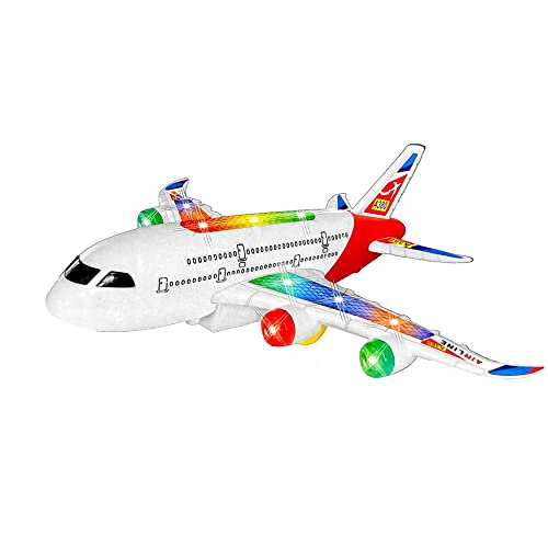 Avião de Brinquedo a Pilha que Anda com Som Luz Sensor Bate e Volta Aviãozinho Maluco