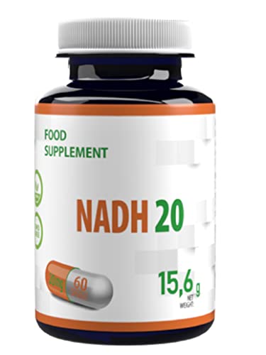 NADH 20mg 60 Vegan Capsules, 3rd Party Lab Tested, High Strength Supplement, Gluten and GMO Free