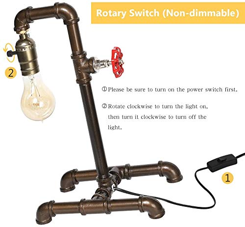 Haitral Retro Table Lamp Set Of 2 , Industrial Steam Punk Lamp, Loft Style Rustic Bronze Metal Lighting, Pipe Desk Lamp For Bedside, Living Room, Office, Café, Store, Pub (Bulb Not Included) #TOP3