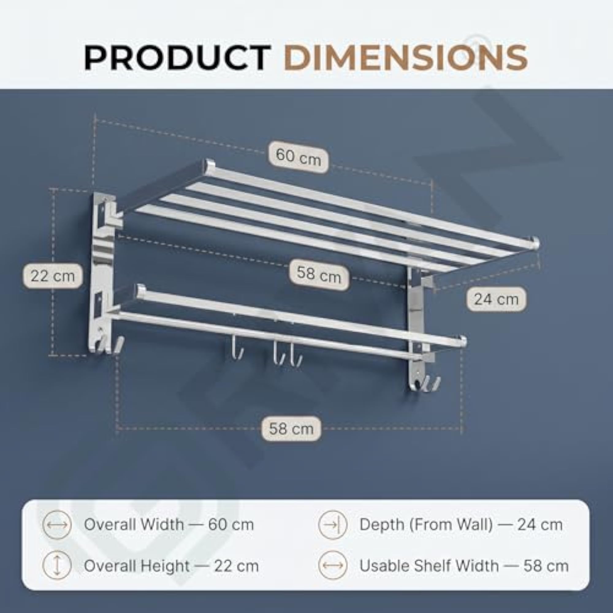 Stainless Steel 24-Inch Folding Towel Rack for Bathroom