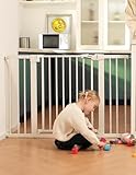 Babelio Metal Baby Gate, 29-48" Auto Close Easy Install Pet Gate, Extra Wide Walk Thru Child Safety Gate, Pressure Mounted Dog Gate for Doorways & Stairs, with Y Spindle Rods, White