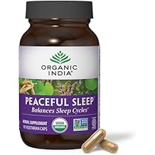 ORGANIC INDIA Peaceful Sleep Herbal Supplement - Deep Sleep Aid for Adults, Natural Herbal Aid Without Melatonin, Supports Circadian Rhythm, USDA Certified Organic, Non-GMO - 90 Capsules