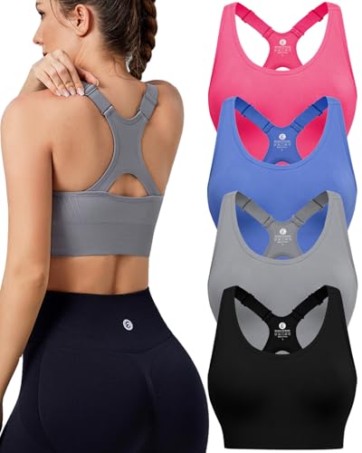 Image of Evercute High Impact Sports Bras for Women 3 /4 /5 Pack, Adjustable Straps Padded Supportive Seamless Racerback Running Bras