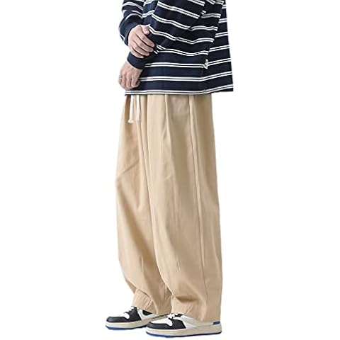 PRIJOUHE Men's Baggy Cargo Pants Casual Loose Fit Wide Leg Pants with Elastic Drawstring Waist Cover