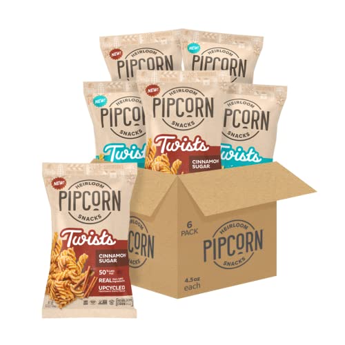 Heirloom Twists Variety Pack By Pipcorn - Cinnamon Sugar And Sea Salt 4.5Oz 6 Pack - Gluten Free, Non-Gmo Heirloom Corn, Non-Artifical, Preservative Free Snacks #TOP3