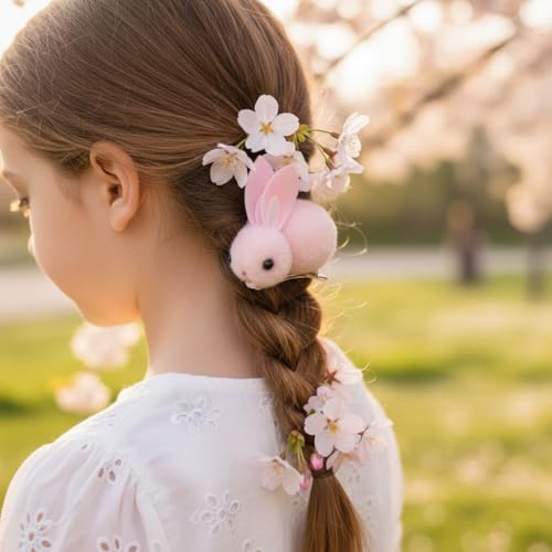 4Pcs Plush Bunny Hair Clips for Thin Hair – Cute Accessories