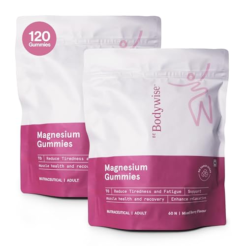 Image of Be Bodywise 5 in 1 Magnesium Glycinate Supplement Gummies For Improved Sleep | 60 Days Pack | 400 mg Magnesium Glycinate with Malate and other Salts Complex | Higher Absorption Relieves Stress, Supports Muscle Recovery & Bone Health | Non Habit Forming