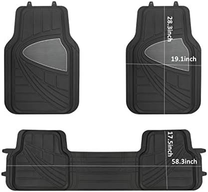 PIC AUTO Heavy Duty Rubber Floor Mats for Car SUV Truck Van, 100% Odorless & All Weather Protection (Black Gray, 3 Pieces)