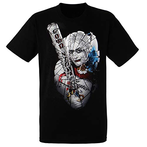 Suicide Squad Harley Quinn Shattered Glass Adult T-Shirt, Black, XX-Large