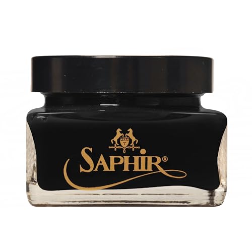 SAPHIR Medaille d'Or Pommadier Cream 75ml – Natural Cream Leather Shoe Polish, Leather Conditioner for Boots, Handbags - Black
