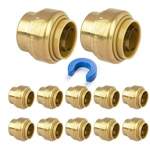 12 Pack 1/2″ Push Fit End Cap, Push to Connect Brass Plumbing Fitting for PEX, Copper, CPVC Pipe, Heavy Duty Push Cap Fitting with Upgraded Stiffener and Disconnect Clip, NSF & UPC Certified