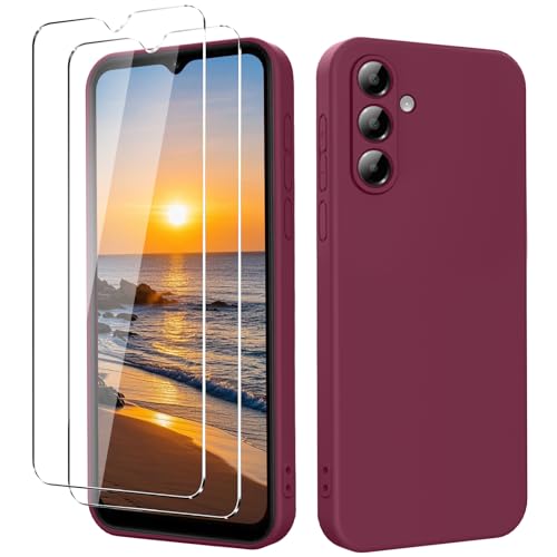 YXKJ - Cover per Samsung Galaxy A35 5G con 2 Pezzi Vetro Temperato, Custodia Silicone Liquido con Morbida Microfibra, [Tocco Setoso] [Antiurto] [Antigraffio] - Prugna Viola