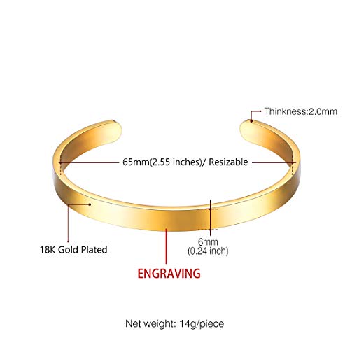 U7 Custom Id Bracelet 18K Gold Plated Bold Bangle Personalized Engraved With Text Simple Cuff Bracelets For Men Women (Diamter 2.55") #TOP5