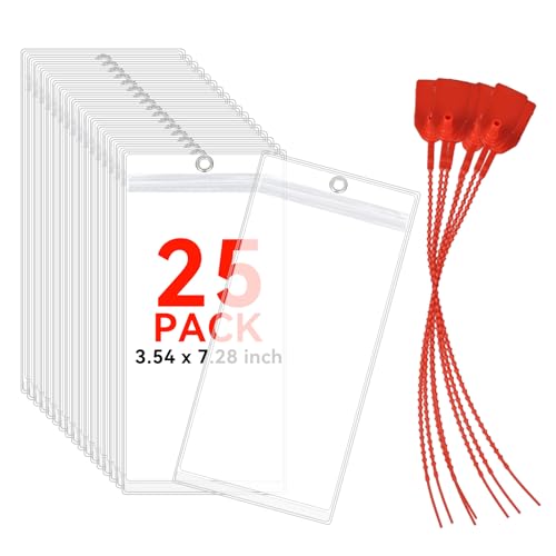 Klmnop 25 Pcs Fire Extinguisher Tag Cover, Resealable Plastic Sleeve with Tamper Seals for Fire Extinguisher Tag(Clear)