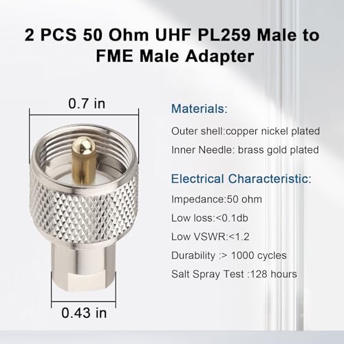 Adaptador Conector FME Macho a UHF PL-259 Macho 2 piezas miniatura 3