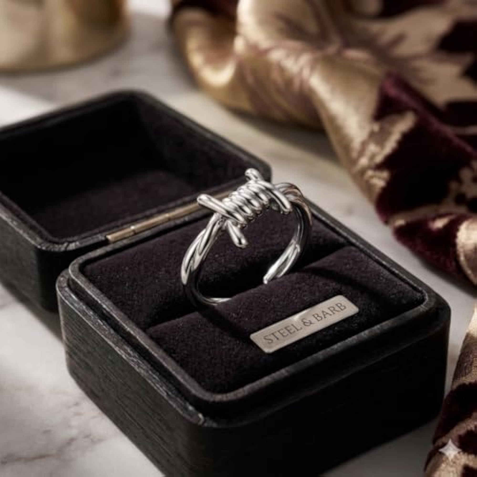 Silver Plated Barbed Wire Design Adjustable Statement Ring